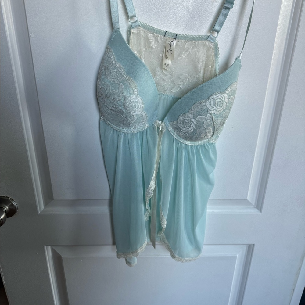 Elegant Lace Trim Light Blue Chemise